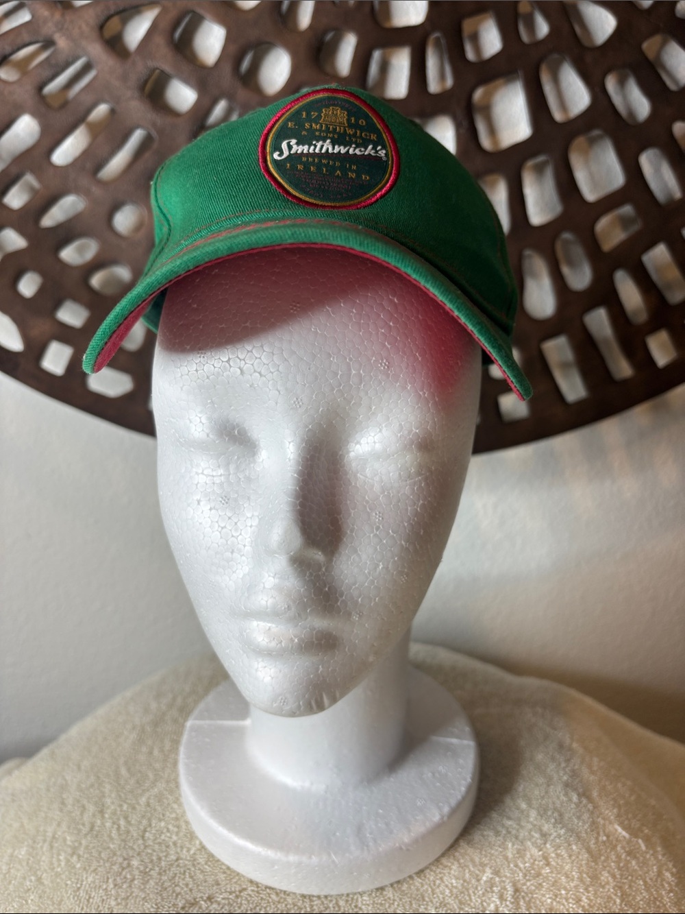 💚 Smithwick's Green Adjustable Hat Irish Beer Baseball Cap Red Trim Cotton 💚